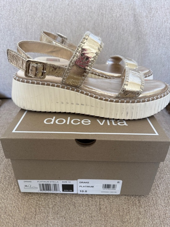 Dolce Vita Shoes - Dolce Vita Drake Platinum Stella Metallic Platform Strap Sandals, Size 10